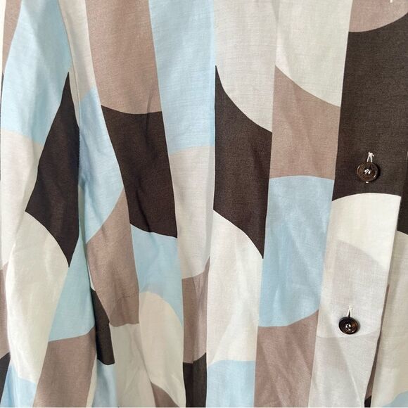 Eugen Klein VTG Brown‎ Blue Pattern Long Sleeve Button Down Cotton Shirt Blouse - Picture 5 of 8